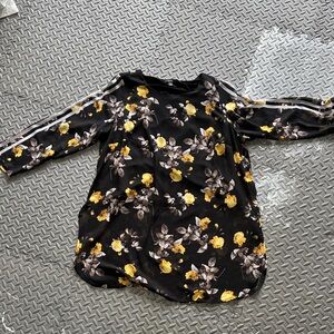 Alfani Black Long Sleeve Floral Tunic with Yellow Roses